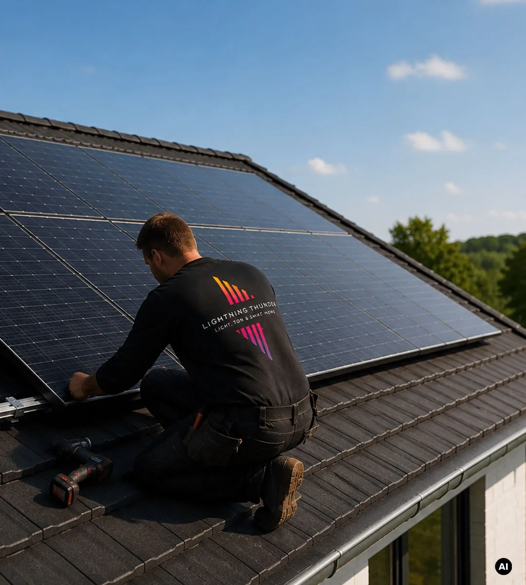 Lightning Thunder – professionelle Installation einer Photovoltaikanlage auf einem Einfamilienhaus für private Haushalte zur nachhaltigen Stromerzeugung.