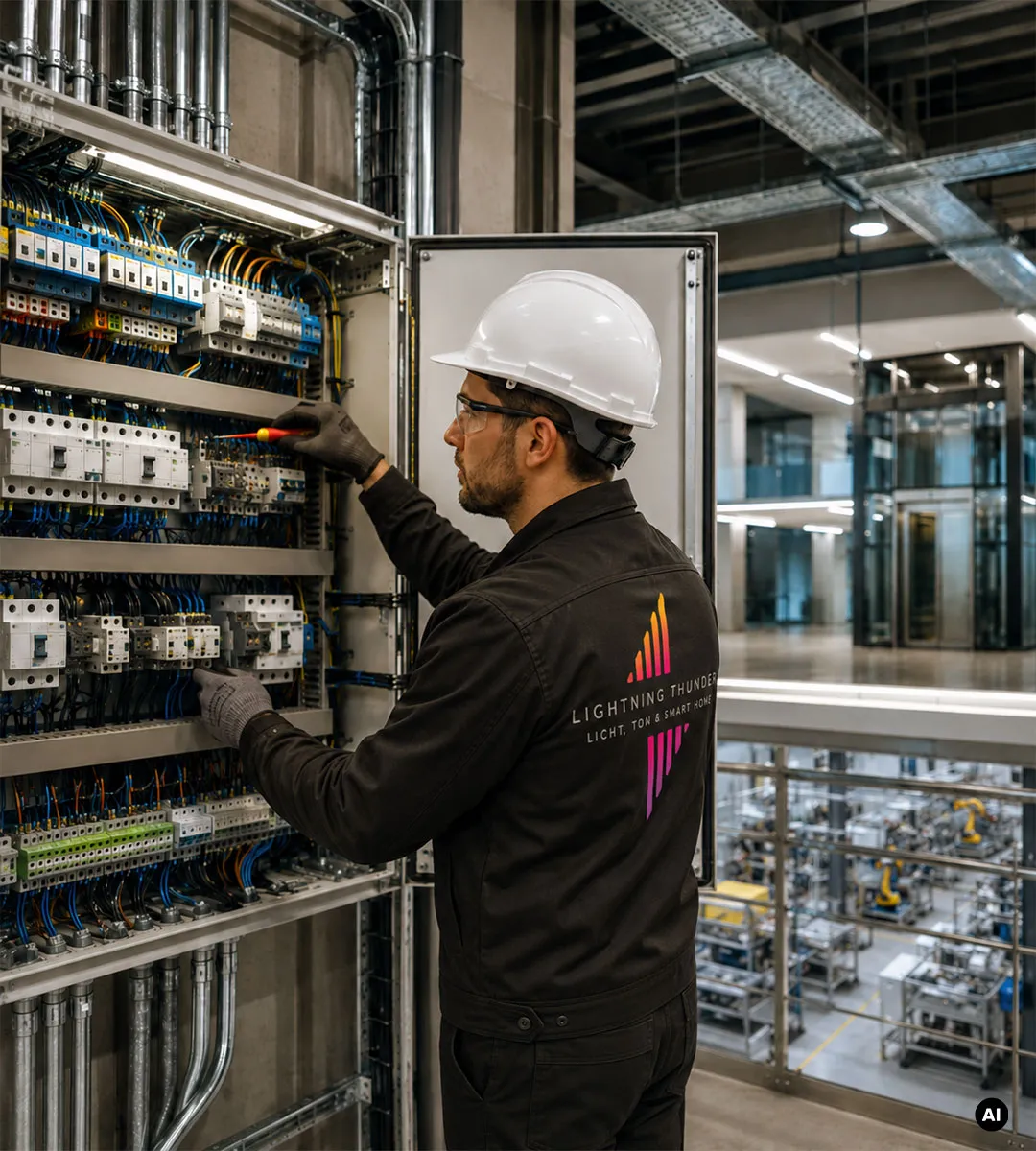 ightning Thunder – professionelle Elektroinstallation für Gewerbe und Industrie mit fachgerechter Installation, Prüfung und Wartung von Schaltanlagen und elektrischer Infrastruktur.