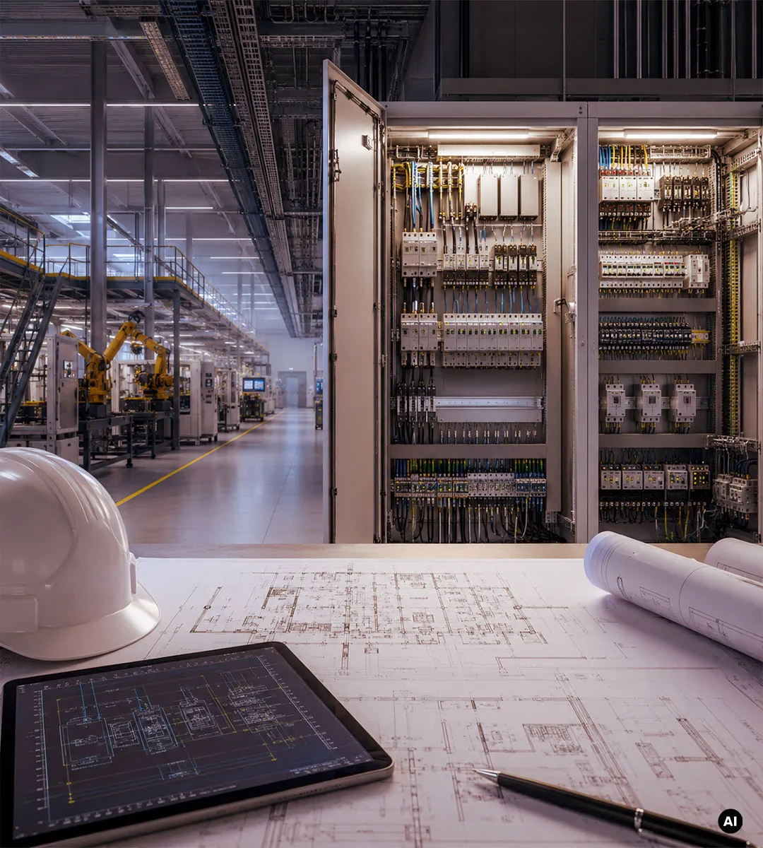 Lightning Thunder – professionelle Elektroplanung für Modernisierung und Erweiterung von Gewerbe- und Industrieanlagen mit Schaltanlagen, technischen Plänen und moderner Elektroinfrastruktur.
