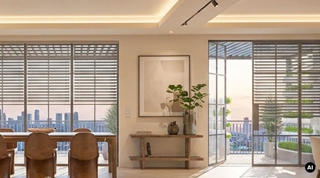 Lightning Thunder – intelligente Smart-Home-Beschattung mit automatisierter Steuerung von Jalousien und Sonnenschutz in einem modernen Wohnraum.