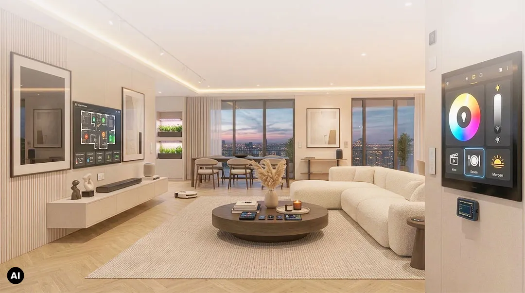 Lightning Thunder – Smart Home mit intelligenter Lichtsteuerung und zentraler Hausautomation in einem modernen Wohnraum.