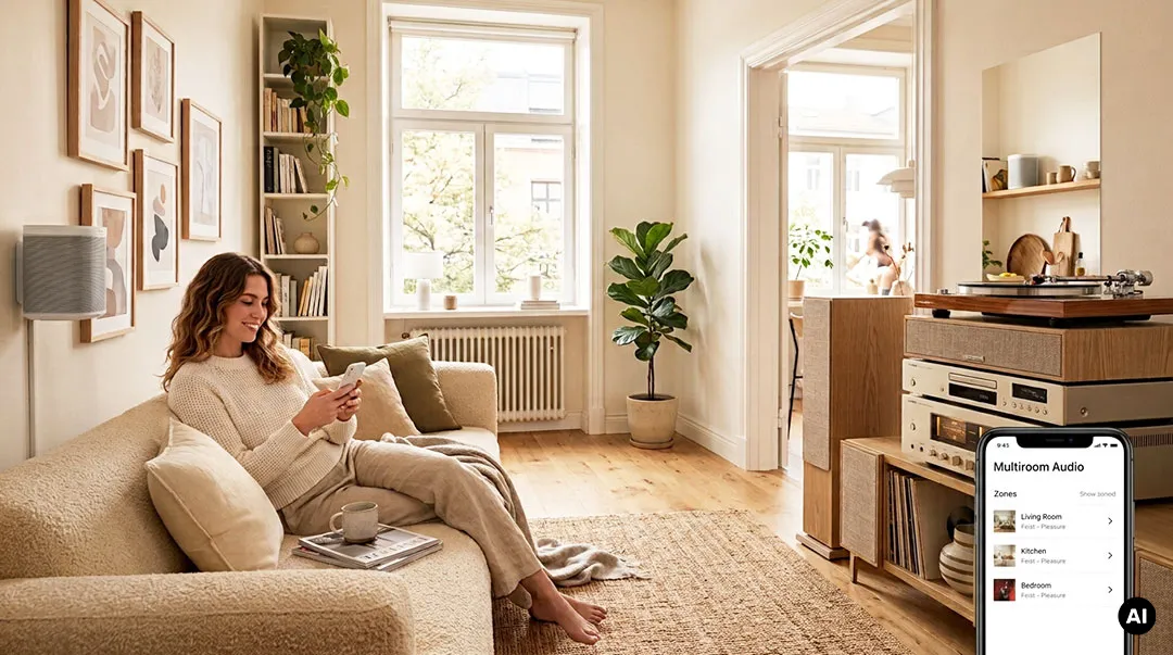 Lightning Thunder – intelligentes Multiroom-Audio im Smart Home mit zentraler Musiksteuerung per Smartphone für verschiedene Wohnbereiche.